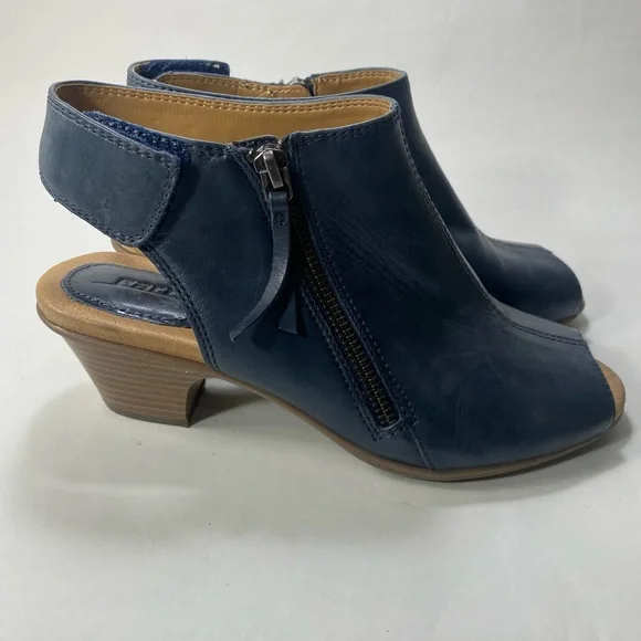 Earth Kristy Admiral Blue Leather Heel Zipper Velcro Sandals 7.5 B - Picture 10 of 16